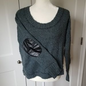 Marled Teal/Gray Sweater with Elbow Patches